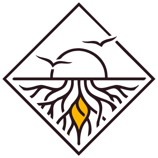 The Khumbula logo: a setting sun, birds and a tree of life holding a golden leaf